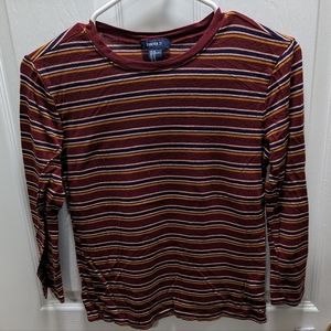 Forever 21 Cropped 3/4 Length Long Sleeve Striped Shirt